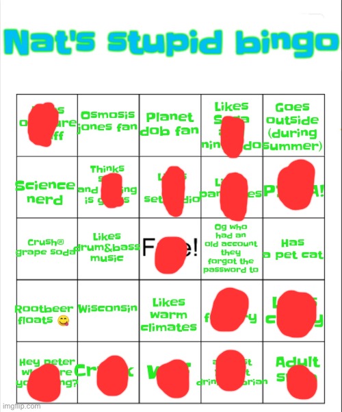 Nat's stupid bingo | image tagged in nat's stupid bingo | made w/ Imgflip meme maker