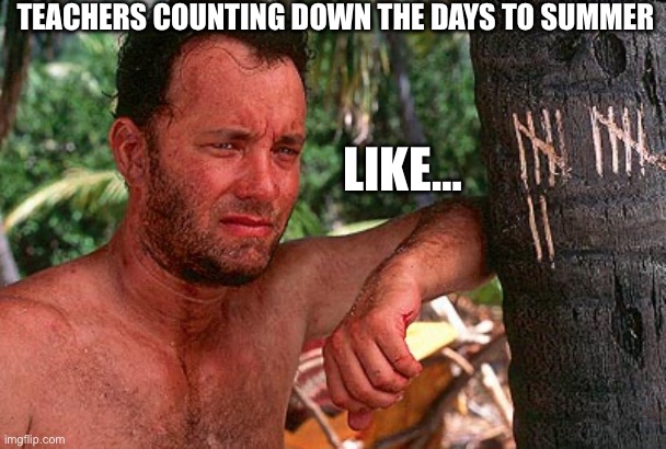 Tom Hanks Castaway tree | TEACHERS COUNTING DOWN THE DAYS TO SUMMER; LIKE… | image tagged in tom hanks castaway tree | made w/ Imgflip meme maker