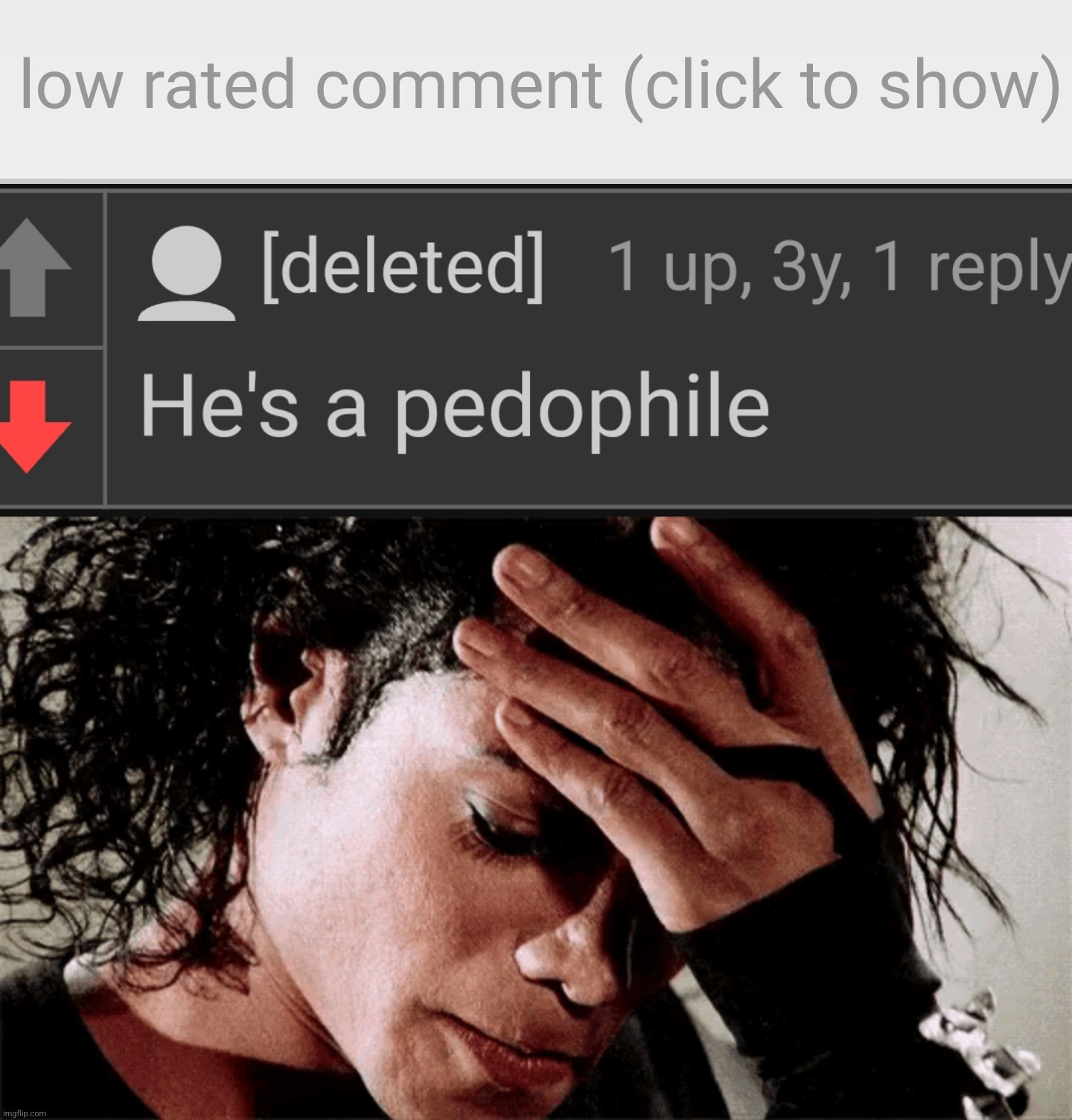No, Michael Jackson was NOT a pedophile you fucking morons! | image tagged in low-rated comment imgflip,michael jackson | made w/ Imgflip meme maker