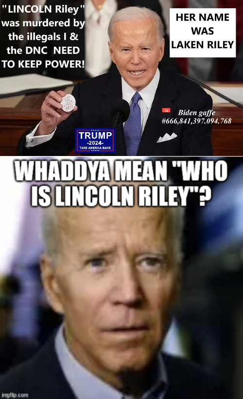 Say it Joe... Her name was Laken Riley... | image tagged in pos biden,can not remember name,of murdered american,killed by illegal let in on his watch | made w/ Imgflip meme maker