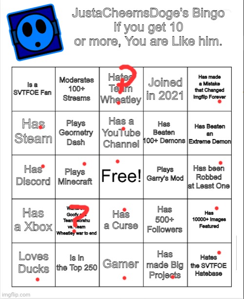 JustaCheemsDoge's Bingo | image tagged in justacheemsdoge's bingo | made w/ Imgflip meme maker