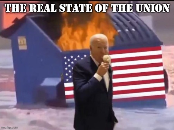 THE REAL STATE OF THE UNION | THE REAL STATE OF THE UNION | image tagged in biden,idiot,senile,dumpster fire,clown,incompetent | made w/ Imgflip meme maker