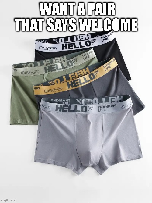 WANT A PAIR THAT SAYS WELCOME | image tagged in funny memes,lol so funny,too funny | made w/ Imgflip meme maker