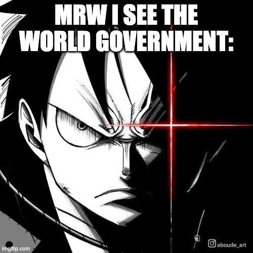 Luffy glare | MRW I SEE THE WORLD GOVERNMENT: | image tagged in luffy glare | made w/ Imgflip meme maker