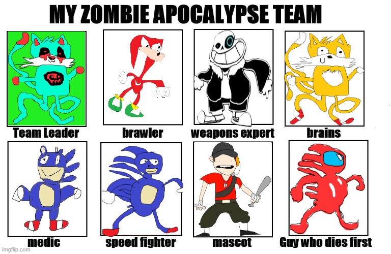 My Zombie Apocalypse Team | image tagged in my zombie apocalypse team | made w/ Imgflip meme maker