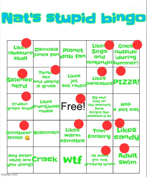 Nat's stupid bingo | image tagged in nat's stupid bingo | made w/ Imgflip meme maker