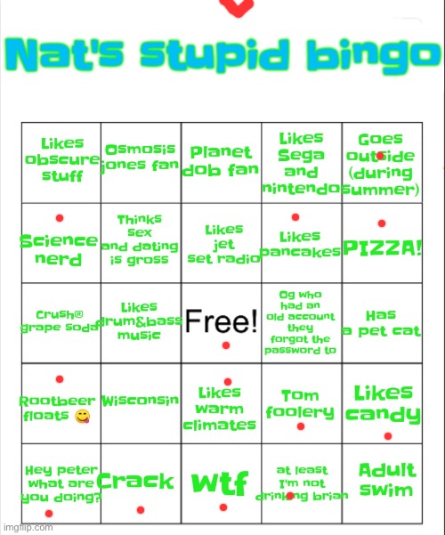 Nat's stupid bingo | image tagged in nat's stupid bingo | made w/ Imgflip meme maker