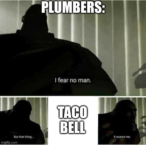 I haven't had it, but I've heard stories about it | PLUMBERS:; TACO BELL | image tagged in i fear no man | made w/ Imgflip meme maker