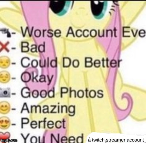 Rate my account | a twitch streamer account | image tagged in rate my account | made w/ Imgflip meme maker