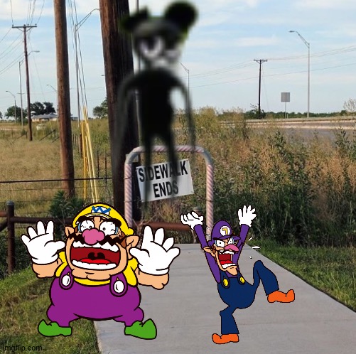 Wario and Waluigi dies by Cartoon mouse while playing in a park | image tagged in sidewalk ends,wario dies,crossover | made w/ Imgflip meme maker