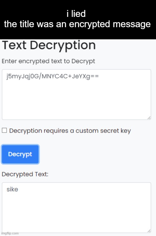hehehehaha | i lied
 the title was an encrypted message | made w/ Imgflip meme maker