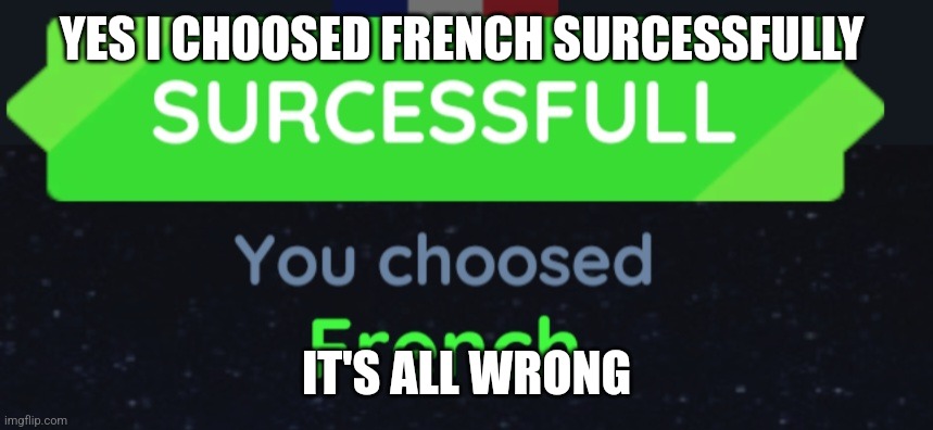Read it again for grammar (Flag selecting game I played) | YES I CHOOSED FRENCH SURCESSFULLY; IT'S ALL WRONG | made w/ Imgflip meme maker