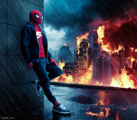 spider man next to burning city | image tagged in memes,billy what have you done,too damn high | made w/ Imgflip meme maker