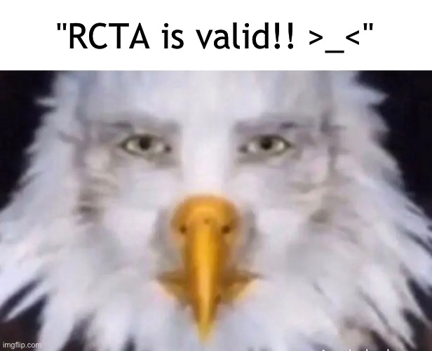 eagle straight face | "RCTA is valid!! >_<" | image tagged in eagle straight face | made w/ Imgflip meme maker