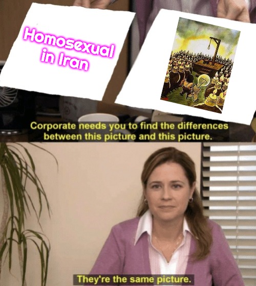 Corporate needs you to find the differences | Homosexual in Iran | image tagged in corporate needs you to find the differences,iran | made w/ Imgflip meme maker