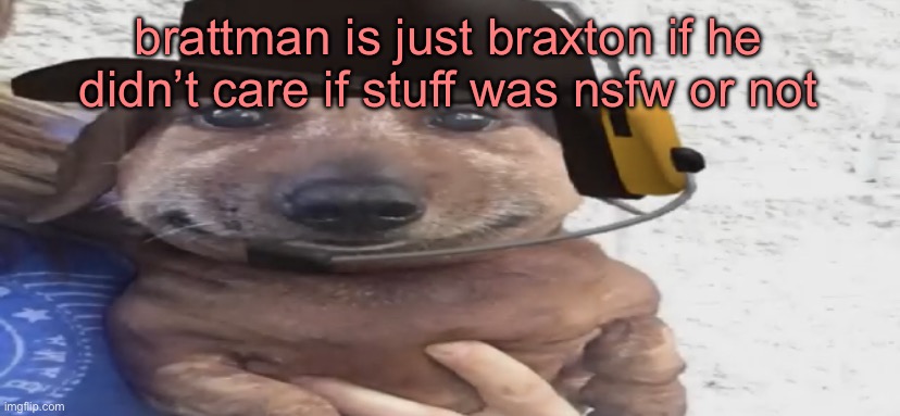 chucklenuts | brattman is just braxton if he didn’t care if stuff was nsfw or not | image tagged in chucklenuts | made w/ Imgflip meme maker