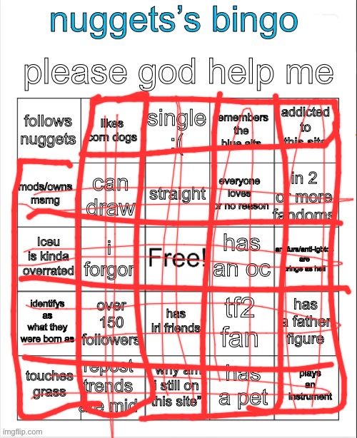 i mean i can’t follow myself | image tagged in nuggets s bingo | made w/ Imgflip meme maker