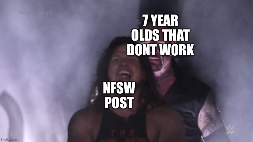 Nsfw be like | 7 YEAR OLDS THAT DONT WORK; NFSW POST | image tagged in aj styles undertaker | made w/ Imgflip meme maker