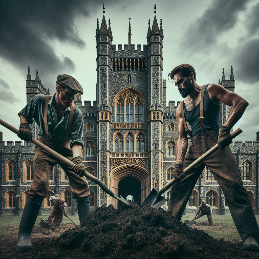 High Quality Two men digging a hole at Kensington castle. Blank Meme Template