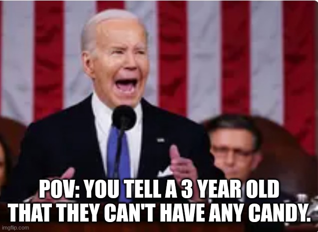 Temper Tantrum | POV: YOU TELL A 3 YEAR OLD THAT THEY CAN'T HAVE ANY CANDY. | image tagged in biden screaming | made w/ Imgflip meme maker