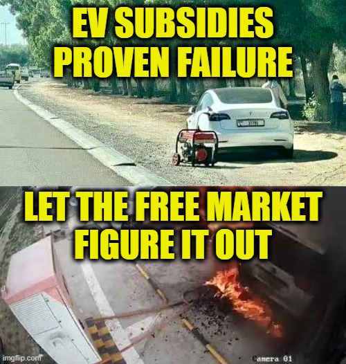Planned economy failure | EV SUBSIDIES
PROVEN FAILURE; LET THE FREE MARKET
FIGURE IT OUT | image tagged in capitalism,socialism | made w/ Imgflip meme maker