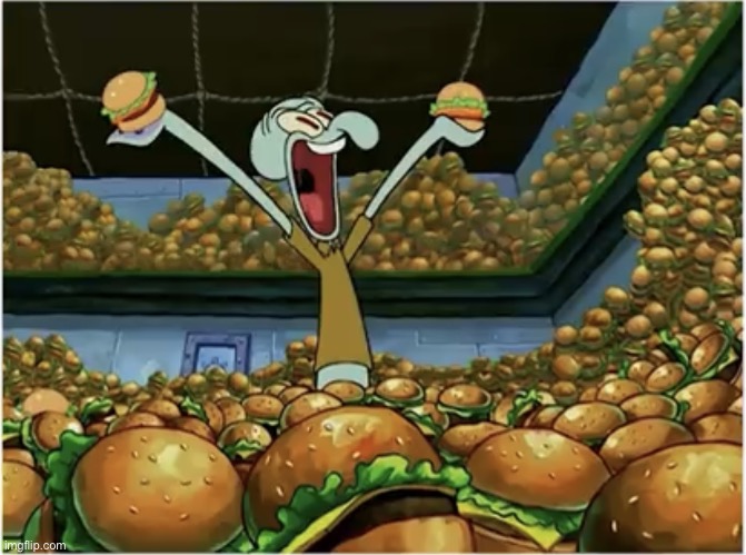 Squidward food party! | image tagged in squidward food party | made w/ Imgflip meme maker