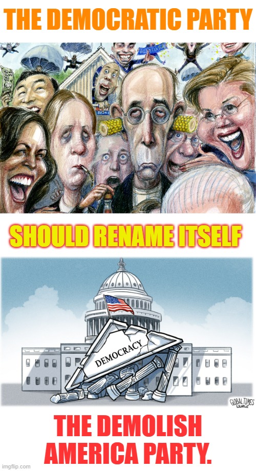 Sounds About Right... | THE DEMOCRATIC PARTY; SHOULD RENAME ITSELF; THE DEMOLISH AMERICA PARTY. | image tagged in memes,democratic party,new name,demolish,america | made w/ Imgflip meme maker