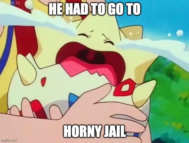 Togepi Crying | HE HAD TO GO TO; HORNY JAIL | image tagged in togepi crying | made w/ Imgflip meme maker