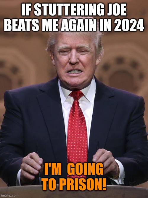 Donald Trump | IF STUTTERING JOE BEATS ME AGAIN IN 2024; I'M  GOING TO PRISON! | image tagged in donald trump | made w/ Imgflip meme maker
