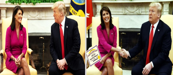 Trump gives Nikki Haley participation certificate Blank Meme Template