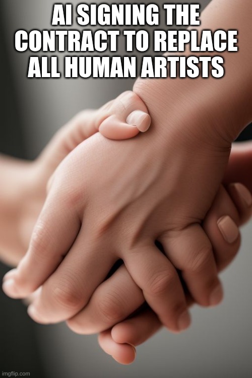 Handshake | AI SIGNING THE CONTRACT TO REPLACE ALL HUMAN ARTISTS | image tagged in ai meme | made w/ Imgflip meme maker