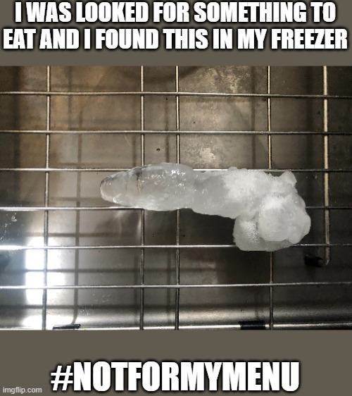 Ice | I WAS LOOKED FOR SOMETHING TO EAT AND I FOUND THIS IN MY FREEZER; #NOTFORMYMENU | made w/ Imgflip meme maker