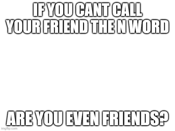 are you really even friends? | IF YOU CANT CALL YOUR FRIEND THE N WORD; ARE YOU EVEN FRIENDS? | image tagged in passive aggressive racism | made w/ Imgflip meme maker