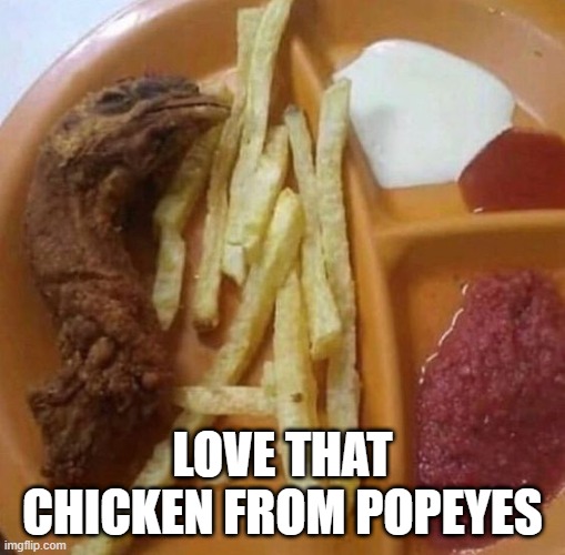 Yum, Chicken | LOVE THAT CHICKEN FROM POPEYES | image tagged in cursed image | made w/ Imgflip meme maker