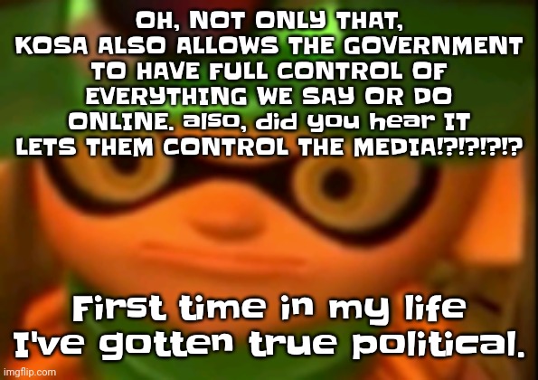 WE'RE SCREWED | OH, NOT ONLY THAT, KOSA ALSO ALLOWS THE GOVERNMENT TO HAVE FULL CONTROL OF EVERYTHING WE SAY OR DO ONLINE. also, did you hear IT LETS THEM CONTROL THE MEDIA!?!?!?!? First time in my life I've gotten true political. | image tagged in we're screwed | made w/ Imgflip meme maker