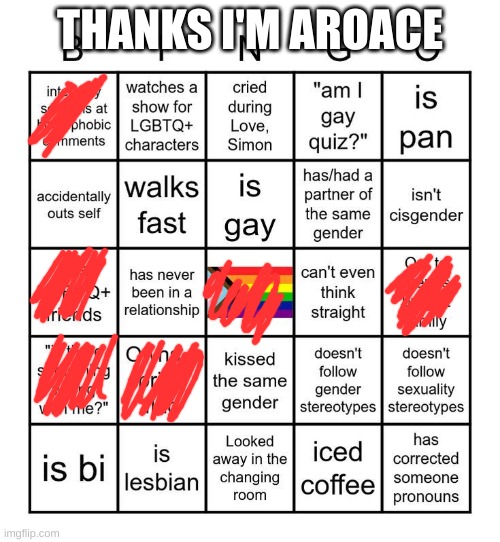 Mmm yes, non hetero bingo | THANKS I'M AROACE | image tagged in mmm yes non hetero bingo | made w/ Imgflip meme maker