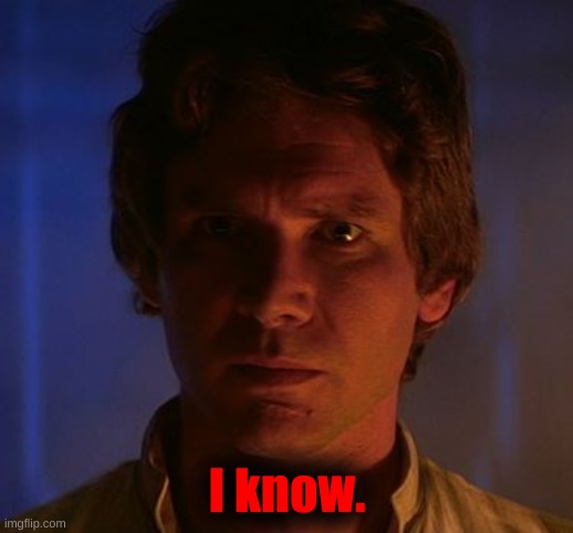 Han Solo I know | I know. | image tagged in han solo i know | made w/ Imgflip meme maker