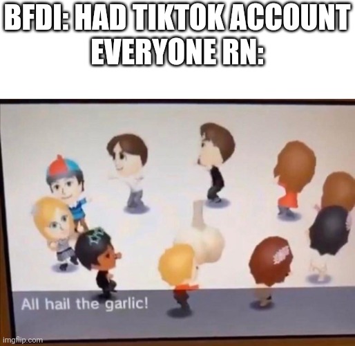 ALL HAIL THE TRAITOR | BFDI: HAD TIKTOK ACCOUNT
EVERYONE RN: | image tagged in all hail the garlic,tomodachi life,bfdi | made w/ Imgflip meme maker