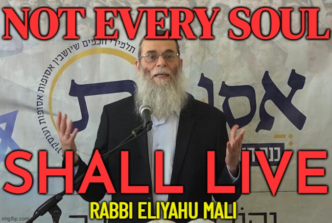 'Not Every Soul Shall Live' | NOT EVERY SOUL; SHALL LIVE; RABBI ELIYAHU MALI | image tagged in rabbi eliyahu mali,religion,anti-religion,god religion universe,palestine,genocide | made w/ Imgflip meme maker