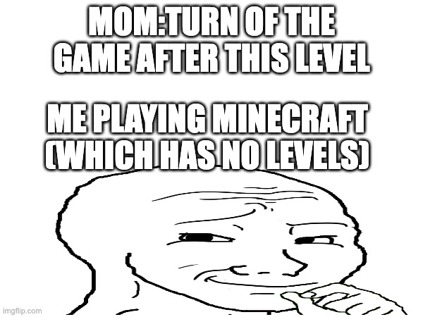 MOM:TURN OF THE GAME AFTER THIS LEVEL; ME PLAYING MINECRAFT (WHICH HAS NO LEVELS) | made w/ Imgflip meme maker