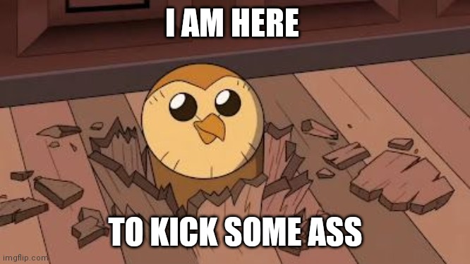 Hooty Kick Ass | I AM HERE; TO KICK SOME ASS | image tagged in the owl house | made w/ Imgflip meme maker