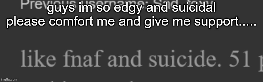 guys im so edgy and suicidal please comfort me and give me support..... | made w/ Imgflip meme maker