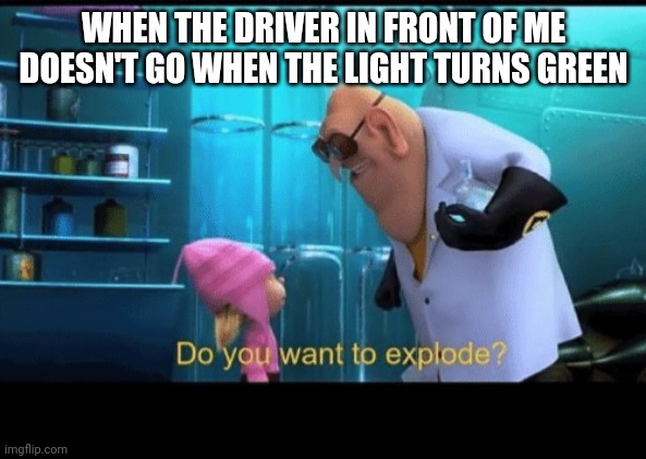 Whenever you're ready!!! | WHEN THE DRIVER IN FRONT OF ME DOESN'T GO WHEN THE LIGHT TURNS GREEN | image tagged in do you want to explode | made w/ Imgflip meme maker