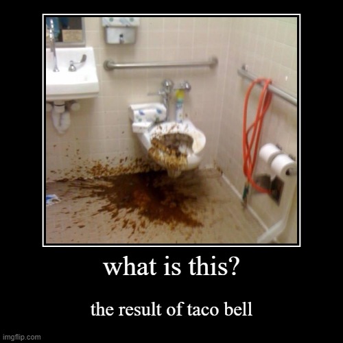 what is this? | the result of taco bell | image tagged in funny,demotivationals | made w/ Imgflip demotivational maker