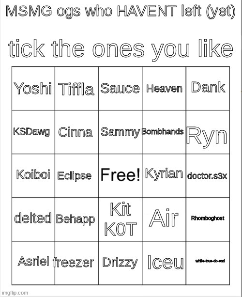 msmg ogs who havent left updated bingo | image tagged in msmg ogs who havent left updated bingo | made w/ Imgflip meme maker