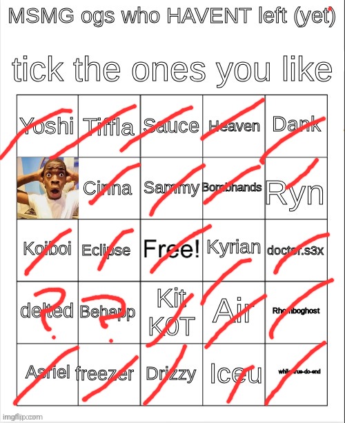 IK FINALLY ON ONE LETS GOOOOOOOOO | image tagged in msmg ogs who havent left updated bingo | made w/ Imgflip meme maker