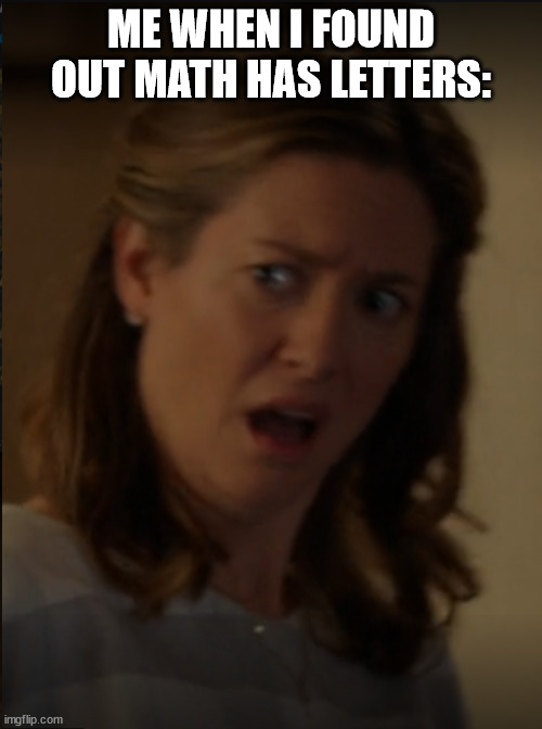 Shocked Mary from Young Sheldon | ME WHEN I FOUND OUT MATH HAS LETTERS: | image tagged in shocked mary from young sheldon | made w/ Imgflip meme maker