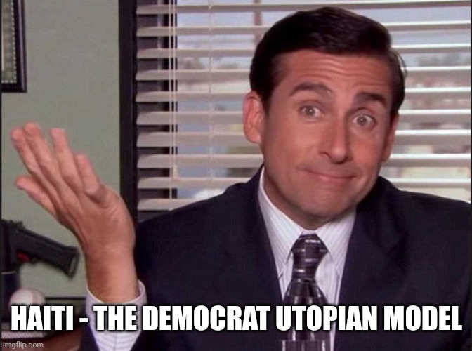 Michael Scott | HAITI - THE DEMOCRAT UTOPIAN MODEL | image tagged in michael scott | made w/ Imgflip meme maker