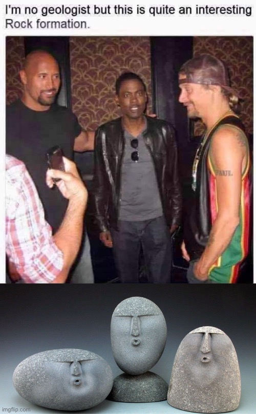Geology humour | image tagged in oof stones,geology,chris rock,the rock,kid rock | made w/ Imgflip meme maker