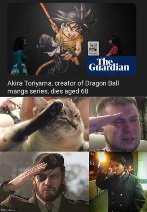 R.I.P. Akira Toriyama | image tagged in ozon's salute,akira toriyama,dragon ball,memes,dragon ball z,dbz | made w/ Imgflip meme maker